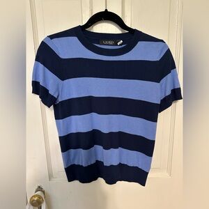 Lauren Blue and Navy Striped Knit Light Weight Sweater